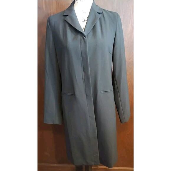 The Gap Black Wool Blend Stretch Long Trench Coat Lightweight Size Small Career - Picture 1 of 4